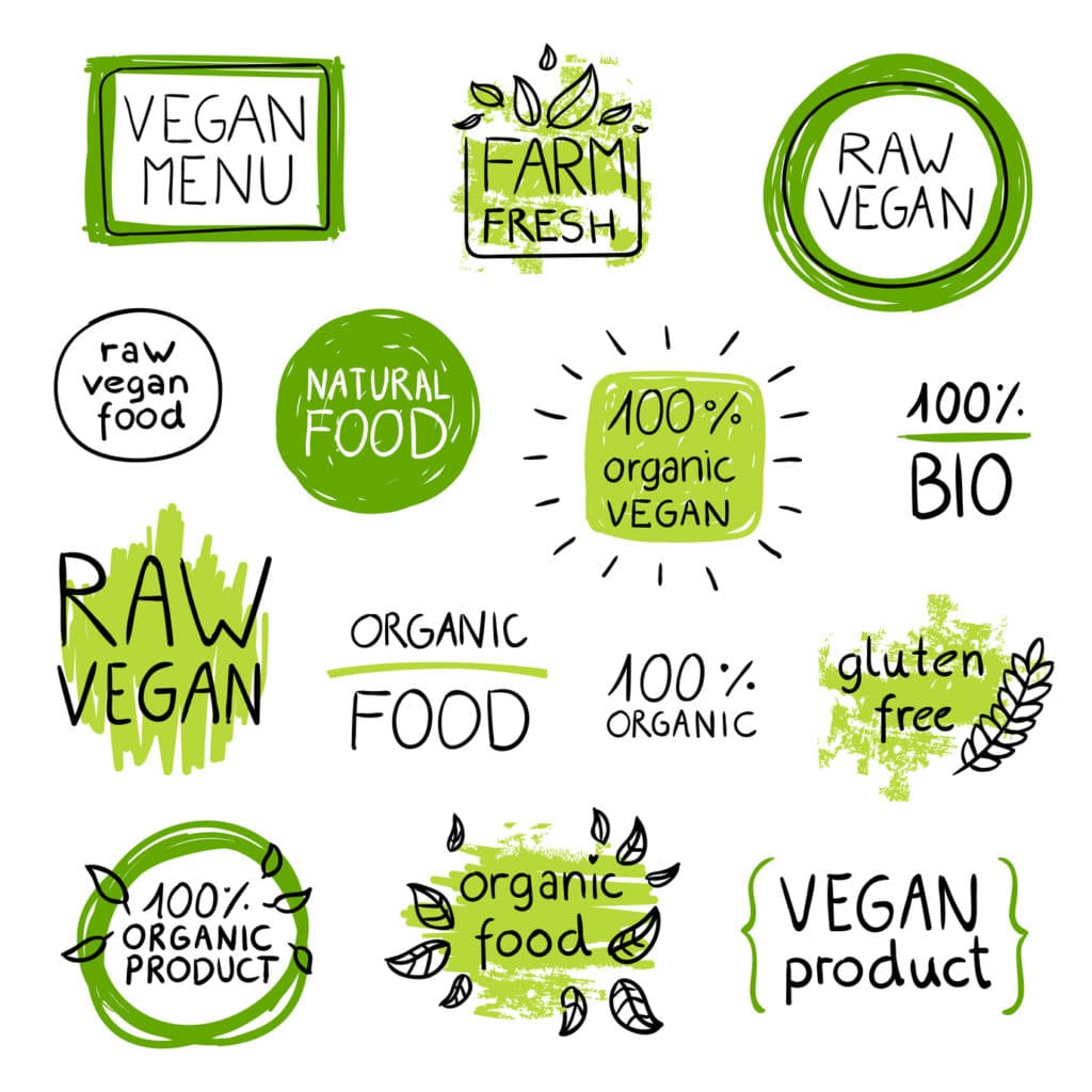 Vector Illustration of Healthy Organic Vegan Food Lables